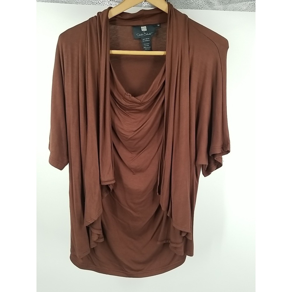 Debbie Shuchat Brown Short Sleeve Cowl Neck Cardigan Top Size M